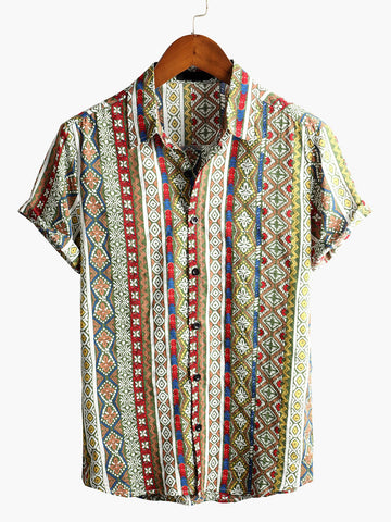 Dubois - Chemise en coton à manches courtes imprimée patchwork pour homme